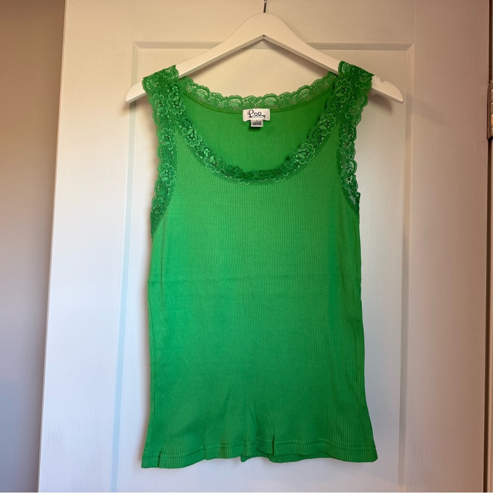 Lilly Pulitzer Bright Green Lace Trim Ribbed Tank Top